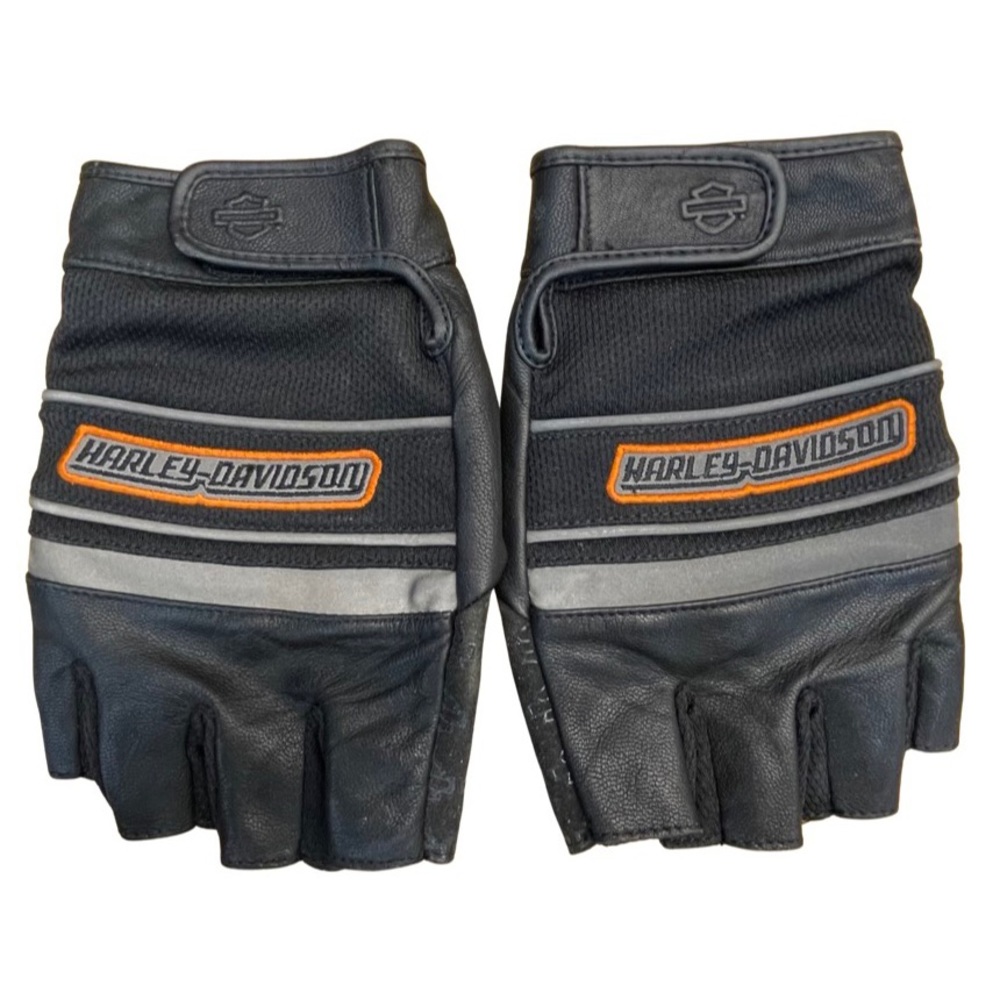 Harley Davidson Mens fingerless, reflective riding gloves.